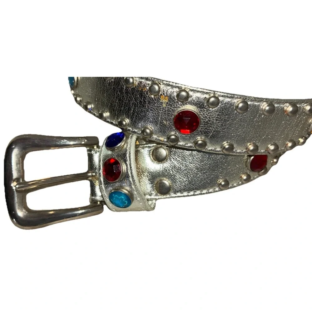 Vintage Belt Women's S/M Silver Rhinestone Belt Studded 80s Party Cowgirl 26-30